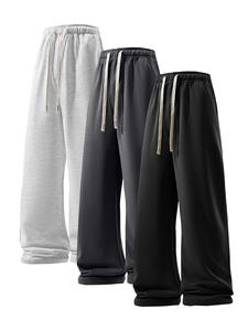 Men's Solid Color Drawstring Waist Straight Leg Pants, Loose-Fitting Casual Comfy Pocket Trousers for Fall & Winter, Men's Bottoms for Daily Wear