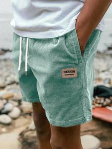 Men's Letter Print Corduroy Shorts, Casual Loose Fit Drawstring Waist Beach Shorts for Summer, Fashion Men's Bottoms for Daily Wear