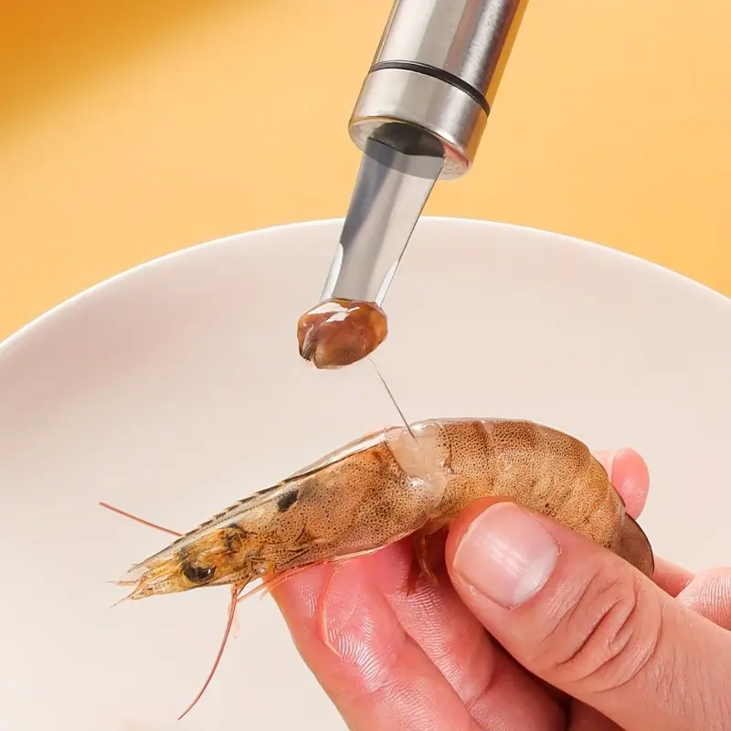 One Stainless Steel Shrimp Gutting Tool, Shrimp Meat Cleaner Peeler, Seafood Shell Cutter, Portable Shrimp Line and Shrimp Gut Cleaning Tool, Easy Kitchen Gadget for Cleaning, Suitable for Lobster and Prawns Preparation