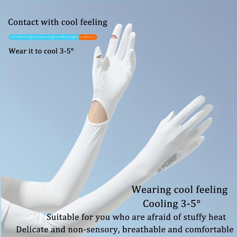 Solid Color Long Style Sun Protection Gloves, Minimalist Style Hollow Out Gloves, Summer Sun Protection Sports Gloves, Women's Breathable Ice Silk Sleeves 4