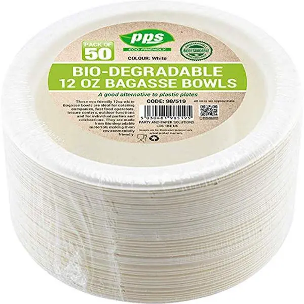 50 Pack 6' Inch 12oz Compostable Biodegradable Bagasse Bowls Eco Friendly