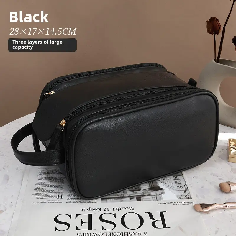 Double Zipper Cosmetic Bag Large Capacity Portable Business Trip Travel High-Grade Makeup Brush Wash Bag Buggy Bag 6