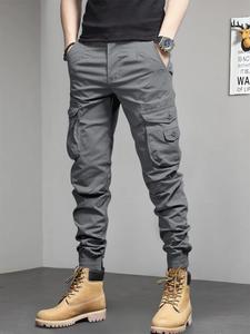Men's Solid Cargo Pants, Loose Drawstring Waist Trousers for Men, Woven Street Style Oversized Bottoms for All Seasons, Casual Loose Pocket Fit Adjustable Work Trousers Men, Jogger Cargo Pants, Casual Fashion Pants