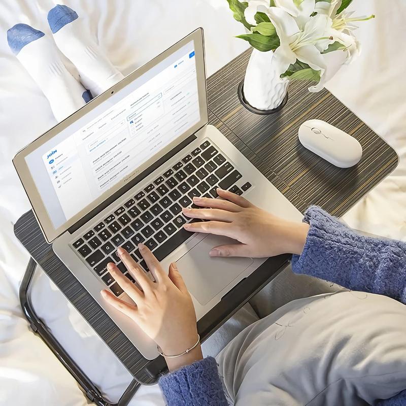 Laptop Desk, Laptop Bed Table with Foldable Legs & Cup Slot, Reading Holder Notebook Stand Breakfast Bed Tray Book Holder for Sofa, Bed, Terrace, Balcony foldable  tray bed  table sofa  tray folding  desk 6