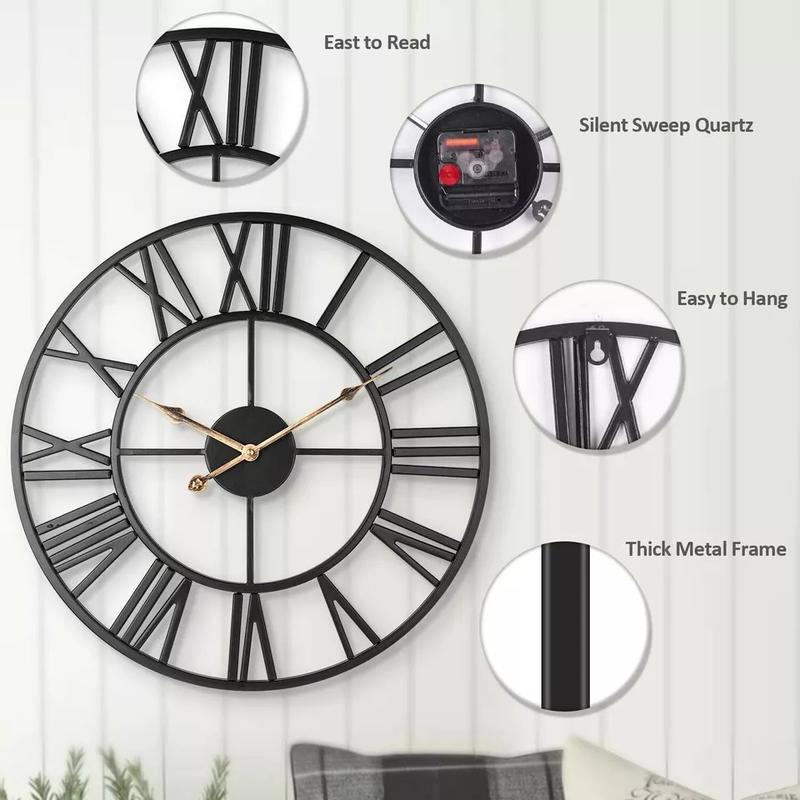 Extra Large Roman Numerals Skeleton Wall Clock Big Giant Open Face Round Home 8