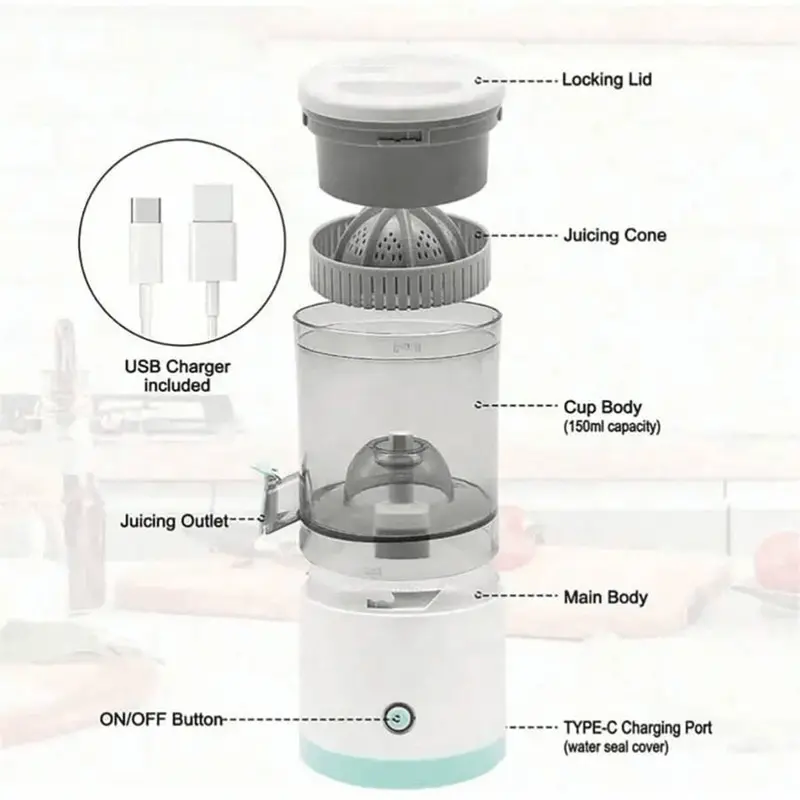 1 Portable Electric Juicer, Home Multi-Purpose Juicer, USB Rechargeable Automatic Fresh Press, Suitable For Orange, Watermelon, Lemon 6