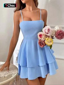 Women's Plain Ruffle Trim  Cami Dress, Casual Sleeveless Short Dress for Beach Holiday Vacation, Ladies Clothes for All Seasons