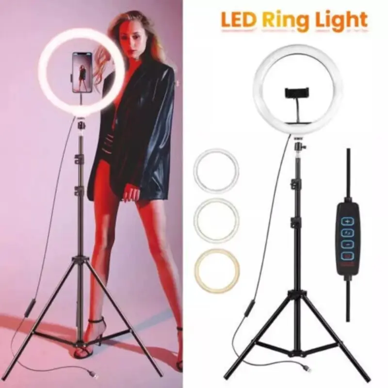 12'' LED Selfie Ring Light with 1.7M Tripod Stand Cell Phone Holder Makeup Live - Perfect for Photography - Camera Cellphone Adjustable Smartphone 0