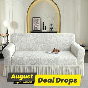 Sunflower Print Interior Design Sofa Cover, 1 Count Jacquard Elastic Interior Design Couch Cover with Skirt Edge, Dustproof Sofa Cover for Home Living Room, Reusable Quality, Funky Bedroom Accessories, Couch Sofa Protector