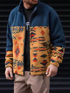 Men's Colorblock Zip Up Jacket, Loose Casual Long Sleeve Outerwear for Winter, Men's Clothes for Daily Wear