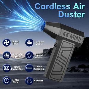 Cordless Air Duster for Cars - USB Rechargeable, 130000 RPM Turbo Jet Fan, 4-Speed Adjustable Electric Air Blower with Brushless Motor, Compact Pocket-Sized Design for Efficient Cleaning, Car Cleaning Tool | Sleek Gadget | Type-c Rechargeable