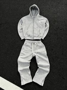 Vintage Y2K Streetwear Hip-Hop Zipper Design Loose Solid Color Sportswear Casual Embroidery Set, Unisex Fashion