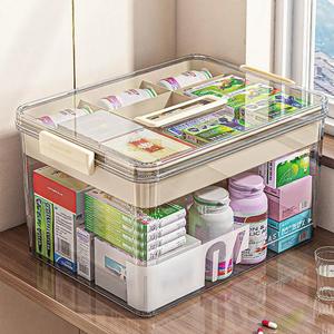 Clear Multi Compartment Medicine Storage Box with Handle, 1 Count/2 Counts Large Capacity Plastic Pills Box, Household Portable Sundries Organizing Storage Box, Home Organizer
