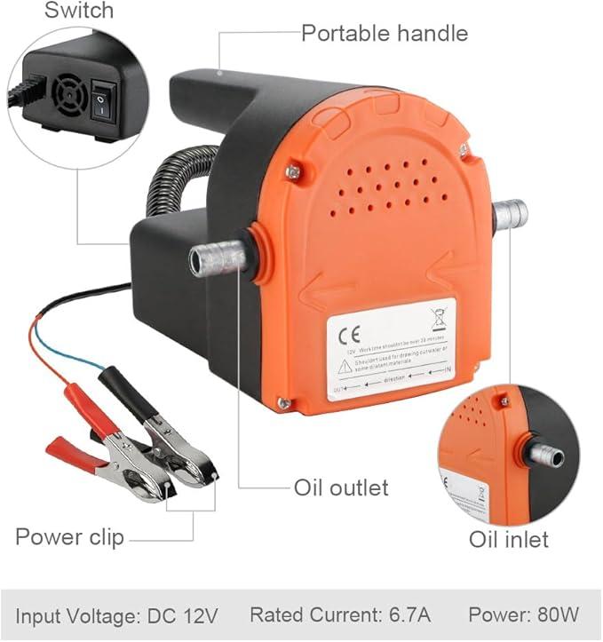 Engine Oil Transfer Pump Extractor Pump,Upgraded 80W 12V Diesel Oil Pump Extractor with Suction Hoses ideal for Cars Boats Motorcycle Trucks,Extracting Engine Oil or Diesel Easily 4