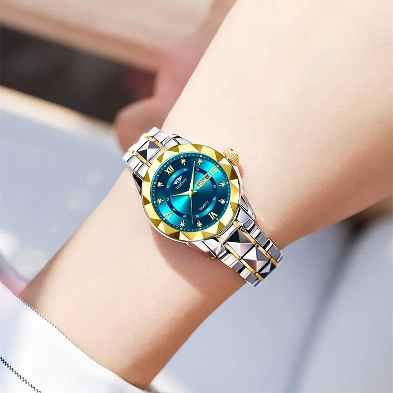 A New Stylish Stainless Steel Ladies Watch With Night Light, Calendar, And Week Display Is An Ideal Choice For Ladies' Sports Watches For Simple And Casual Lifestyle Travel Quartz Watch Birthday Gifts Holiday Gifts Presents. 0