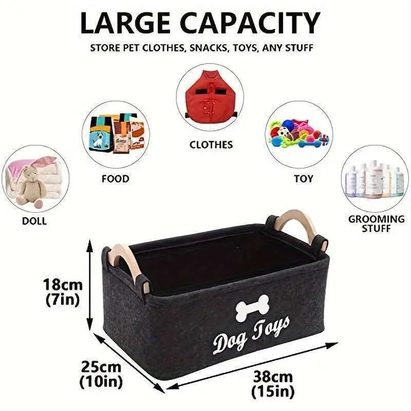 ORACEGRA        1 Piece FUKUCHONG Vinyl Felt Dog Toy Storage Basket - A Pet Toy Organizer with Handles, Battery - Free. 8