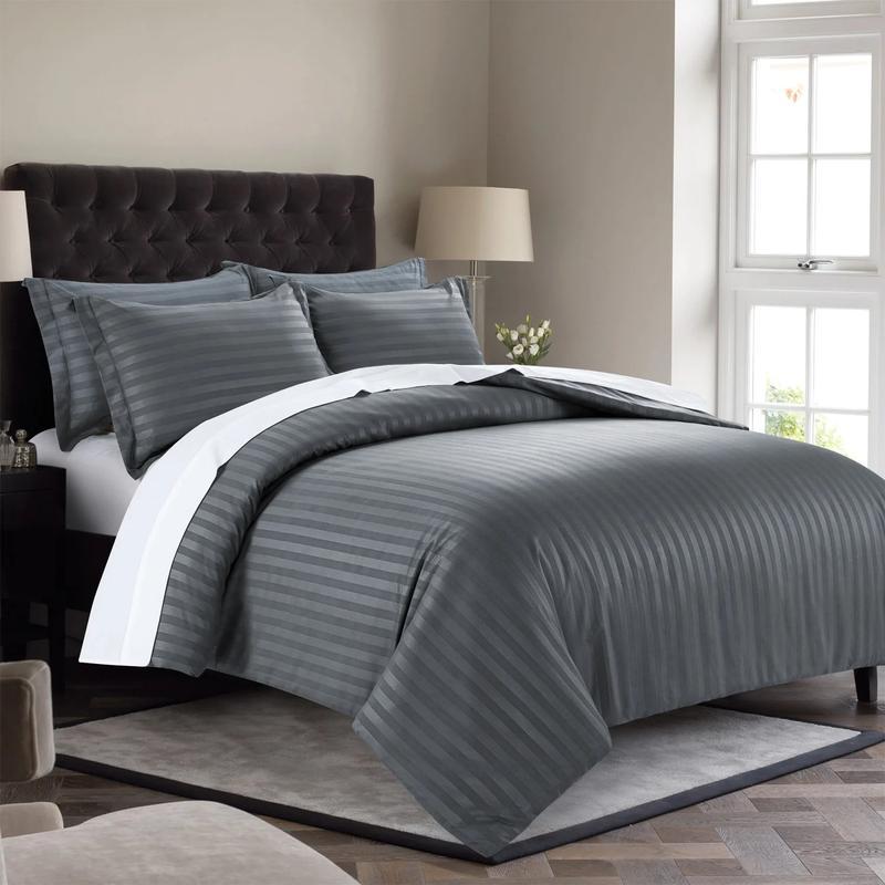 Trend & Bend Luxurious Hotel Quality Stripe Design Duvet Cover with Free Matching Pillow Cases (Without Fillers) - 3 Pieces Bedding Set - Single Double King Super King Sizes 6