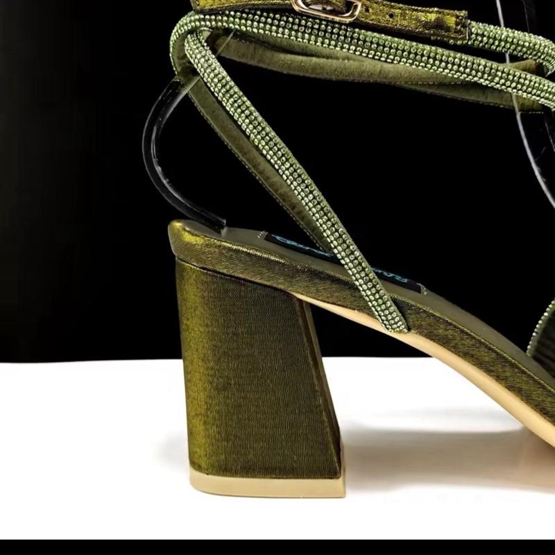 QSGFC Women's Olive Color Rhinestone High Heel Peep Toe Sandals and Bag Set - Perfect for Summer Occasions - Comfort, Decor, Shoe, Walking Shoes, Girl, Weight 5