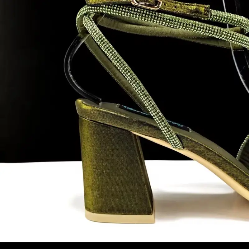 QSGFC Women's Olive Color Rhinestone High Heel Peep Toe Sandals and Bag Set - Perfect for Summer Occasions - Comfort, Decor, Shoe, Walking Shoes, Girl, Weight 4