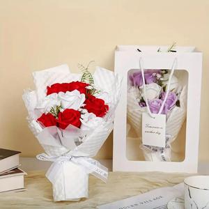 Artificial Rose Bouquet with Gift Bag, Romantic Faux Rose Flower Bouquet, Decorative Flower Bouquet for Home Party Wedding Anniversary Festival