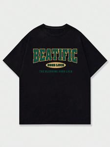 Men's Letter Print Round Neck Graphic Tee, Loose Casual Short Sleeve T-shirt for Summer, Men's Top for Daily Wear, Tropical