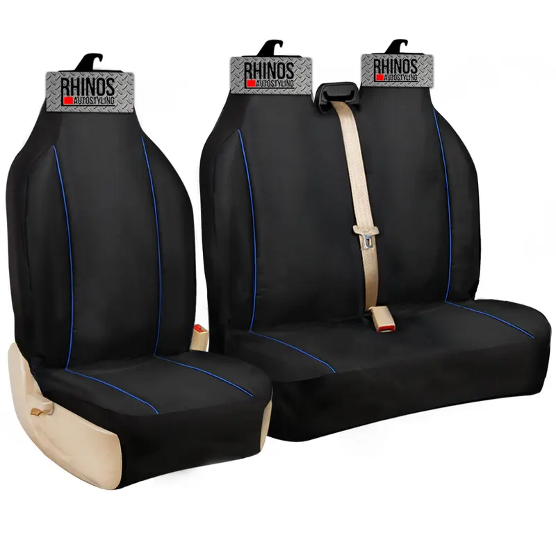 2+1 - Black And Black Piping - Premium Luxury Van Seat Covers Single Drivers And Double Passengers Seat Covers 1