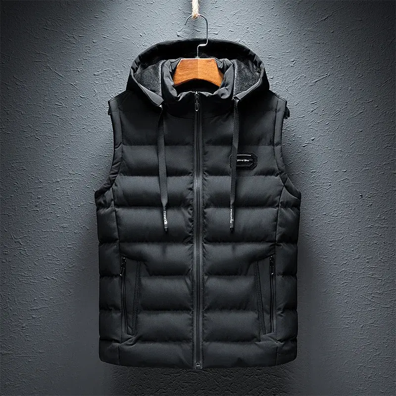 Down vest Brand Mens Jacket Sleeveless Vest Hooded Fashion Casual Coats Male Cotton-Padded Men's Vest Men Zipper Waistcoats Plus size 6XL