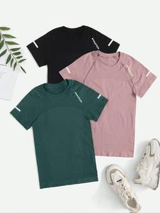 Women's Letter Print Raglan Sleeve Sports Tee, Round Neck Short Sleeve T-Shirt, Ladies Sportswear for Yoga Gym Workout, Athleisure Breathable Clothes