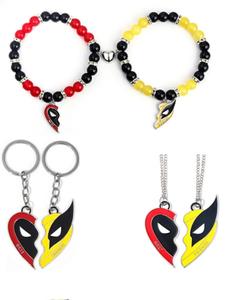 Superhero Themed Magnetic Heart Charm Couple Jewelry Set, Including Necklace & Bracelet & Keychain, Fashion Jewelry Accessories for Women & Men As Gift