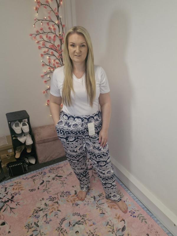QTL - Elephant Print Trousers (Sized) 12-24 Hemmed bottom , 28 inch inside leg, cute , summer , soft , lightweigh , elasticated waistband Casual Comfort Comfortable Lightweight Pants Style Womenswear Fit 4