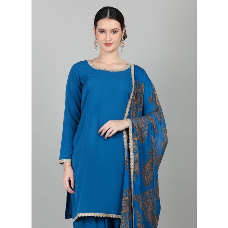 Blue Crepe Printed Dupatta Suit Set 5