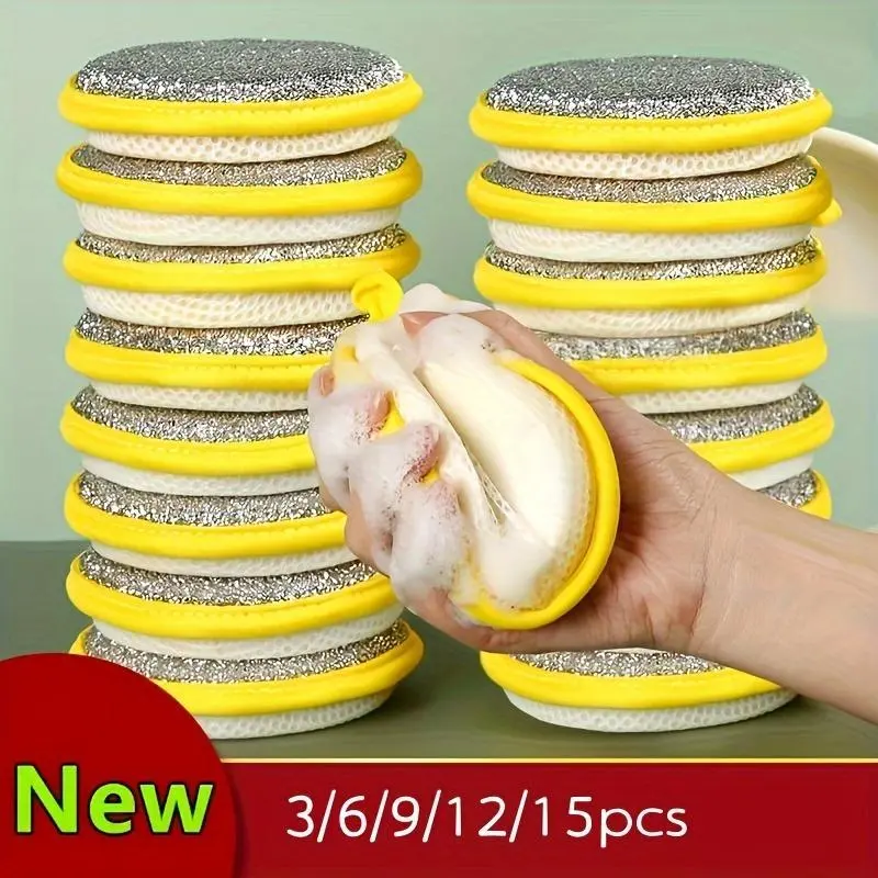 3/6/9/12/15pcsCleaning Sponge, Scouring Pad, Square Dish Cloths, Simple Style Dish Towel, Cleaning Cloth For Sink Or Kitchen Stove, Antibacterial Washable Cleaning Brush, Kitchen Stuff, Kitchen Cleaning Gadget Random Color