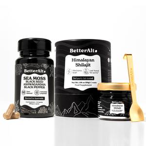 BetterAlt Ultimate Energy Duo | Pure Himalayan Shilajit Resin | Pure Irish Sea Moss | 30g, 75 servings | 60 Capsules | Edible Organic Food Supplement