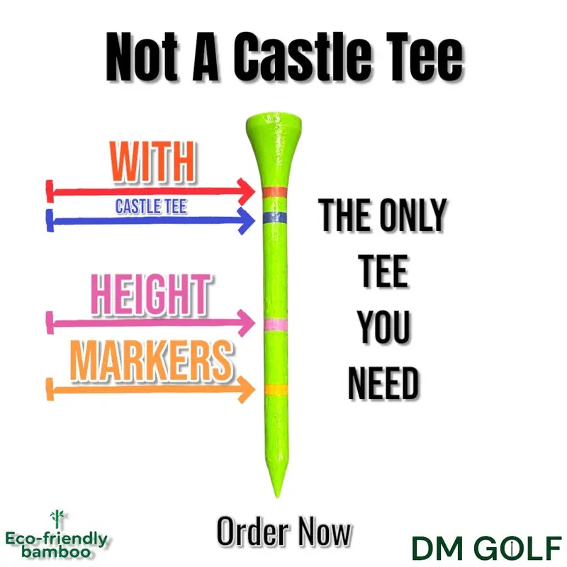 Go Green-Not A Castle Tee- Premium 70mm Bamboo Golf Tee With Orange, Pink, Blue & Red Castle Tee Height Indicators-50 Pack 3