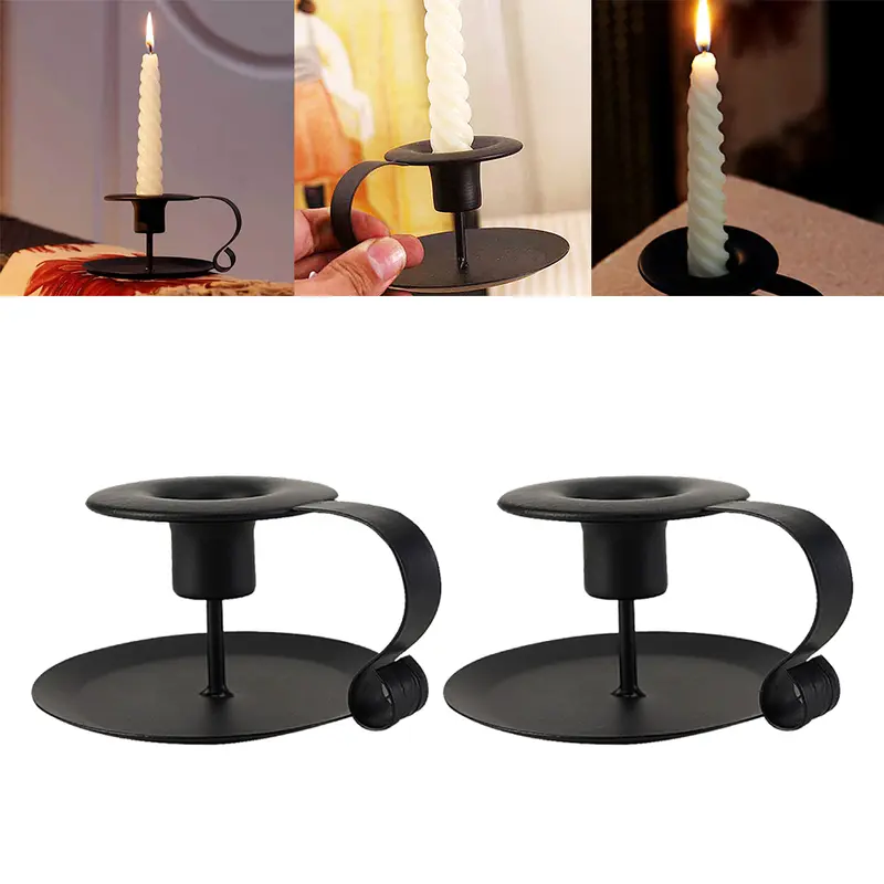 2 pcs Candlestick Holders with Handrail Candle Stands Vintage Decoration for Christmas Halloween Valentines 6