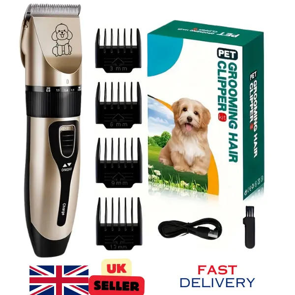 UK Seller Dog Clippers, Low Noise Rechargeable Grooming Trimmer for Dogs, Cats & Pets – Precision Hair Clipper for Thick Coats – Safe & Quiet for Home & Salons