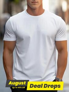 Men's Regular Fit Plain Round Neck Shortsleeve Tee, Casual Classic Short Sleeve Crew Neck T-Shirt for Summer, Comfy Soft Breathable Men's Top for Daily Wear, Tshirt