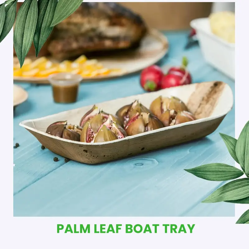 Palm Leaf Boat Bowls 30cm | Eco-Friendly Areca Palm Serving Boats | Biodegradable, Heat-Resistant, Leak-Proof Disposable Bowls for Street Food, Events, Catering, and Outdoor Food Presentation 2