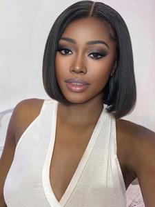 4x4 HD Lace glueless straight bobby wig, human hair pre-cut lace smooth straight cute bob wig, natural look, stylish bobby hairstyle, suitable for daily wear