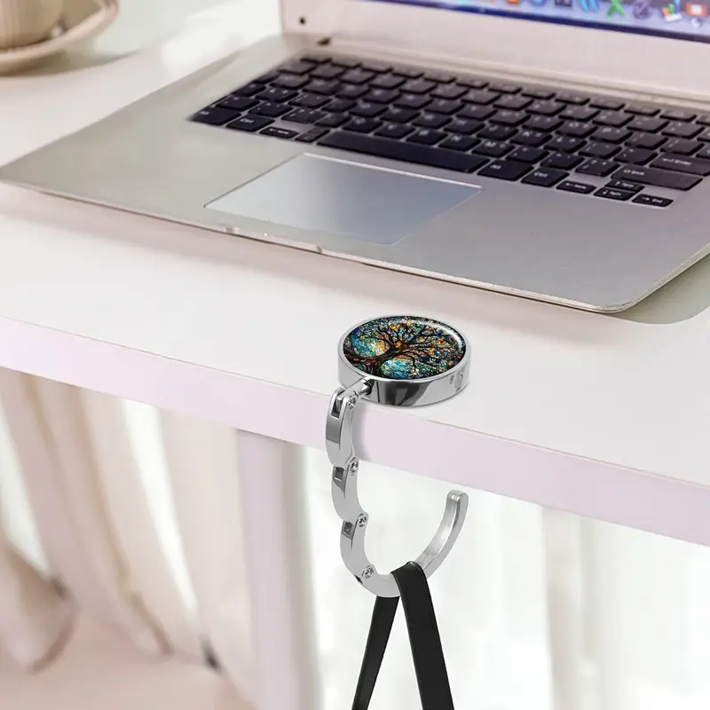 Tree of Life Design Portable Bag Hooks, Zinc Alloy, Foldable Handbag Storage Hanger, Elegant Purse Organizer, Mature Style, with Unique Gift for Travel & Home Use 8