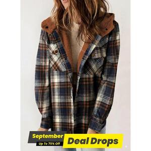 Women's Plaid / Houndstooth Print Button Front Hooded Coat, Long Sleeve Pocket Coat for Fall & Winter, Ladies Outerwear for Daily Wear, Casual Hooded Jacket Dress Fabric soft cardigan v neck jumper summer  jumper   quan  green  sweater womens  coat