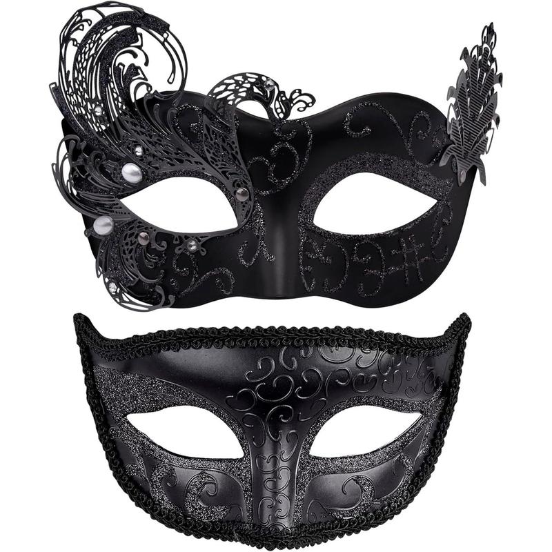 SIQUK Couple Masquerade Masks Venetian Party Mask Halloween Costume Carnival Mask for Couples Women and Men 0