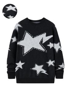Men's Star Print Drop Shoulder Sweater, Regular Fit Casual Long Sleeve Round Neck Jumper for Fall & Winter, Fashion Men's Knitwear for Daily Wear
