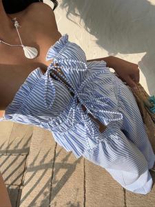 Women's Striped Print Tie Front Top & Wide Leg Pants Set, Casual Fashion Cozy Two-piece Set for Daily Outdoor Wear, Ladies for Summer, Cute Summer Outfit