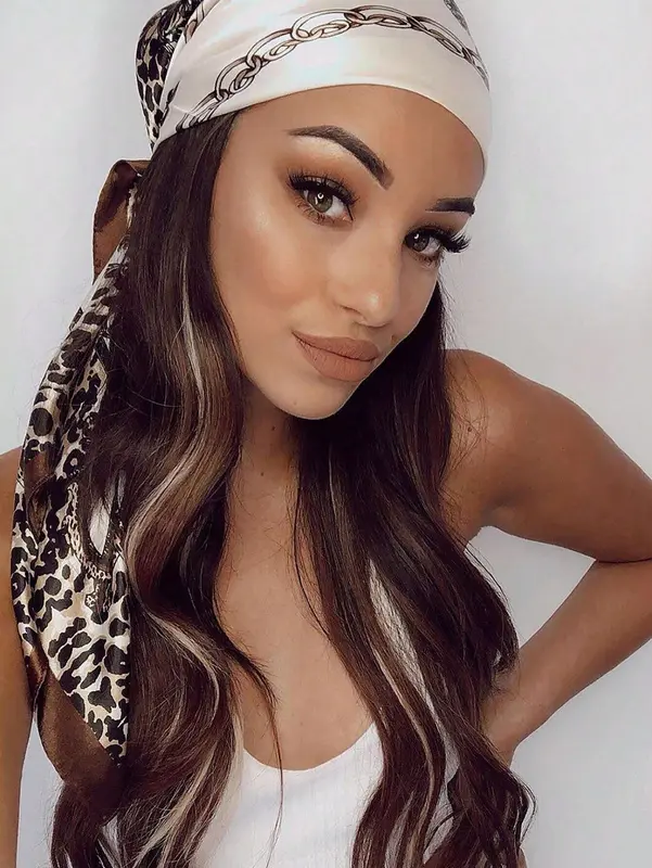 1pc Leopard Print Chain & Floral Pattern Bandana Top For Women Outdoor Use In Summer Bandana,Hair Band,Head Band Ideal For Dressing Up Your Look 2