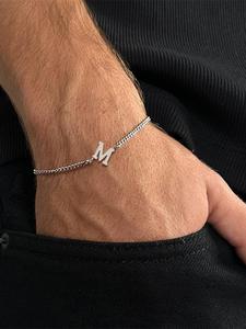Men's Simple Letter Decor Link Chain Bracelet, Chains Initial Stainless Steel Jewelry for Party, Daily Clothing, Chic Gift for Men Boy, Valentine's Day, Gift