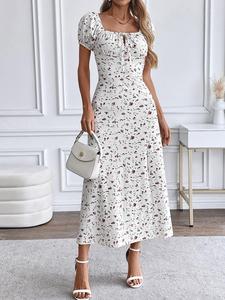 Women's Floral Print Square Neck Dress, Boho Fashion Casual A Line Dress for Daily Holiday Vacation Wear, Ladies Dress for Summer