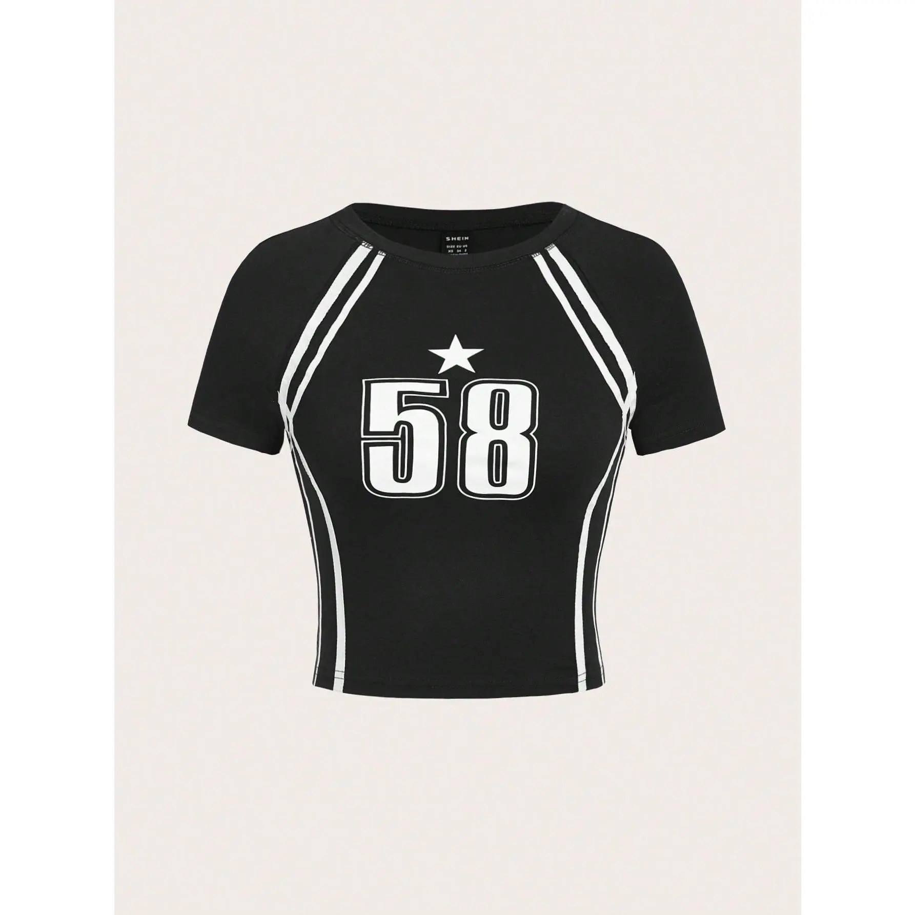 wear Letter Graphic Striped Tape Detail Raglan Sleeve Crop Tee