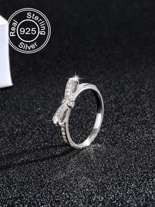 925 Sterling Silver Rhinestone Decorated Bow Design Ring, Fashionable Ring for Women & Girls, Trendy All-match & Exquisite Jewelry for Birthday Gift