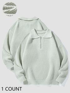 Men's Solid Drop Shoulder Half Zip Sweatshirt, Regular Fit Casual Long Sleeve Collared Pullover for Fall & Winter, Men's Clothes for Daily Wear